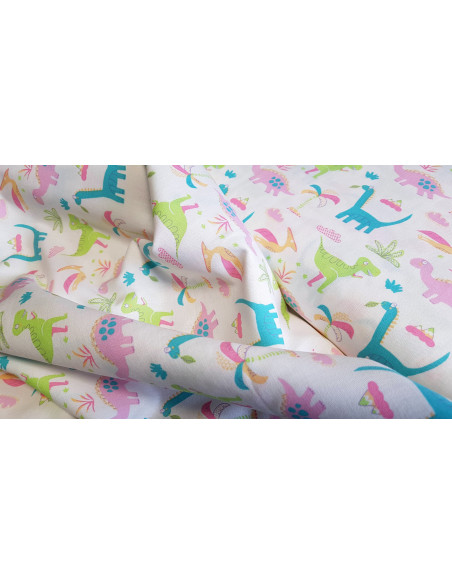 Cretonne de coton, dinos rigolos