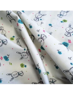 Tissu, Cretonne de Coton Motif Lapins, Laize 150 cm, 100% Coton 2