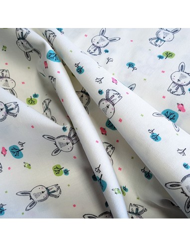Tissu, Cretonne de Coton Motif Lapins, Laize 150 cm, 100% Coton