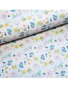 Tissu, Cretonne de Coton, Motifs Plage, Laize 150 cm, 100% Coton
