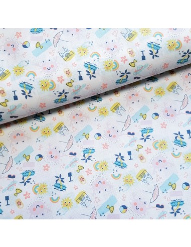 Tissu, Cretonne de Coton, Motifs Plage, Laize 150 cm, 100% Coton