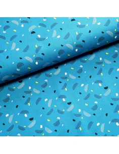 Tissu, Cretonne de Coton Demi-lunes, Bleu Pétrole, Laize 150 cm, 100% Coton 140g/m²