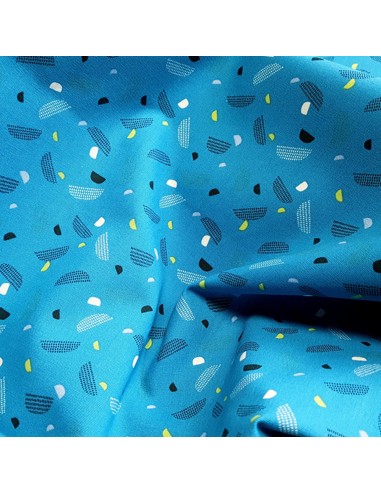 Tissu, Cretonne de Coton Demi-lunes, Bleu Pétrole, Laize 150 cm, 100% Coton 140g/m²