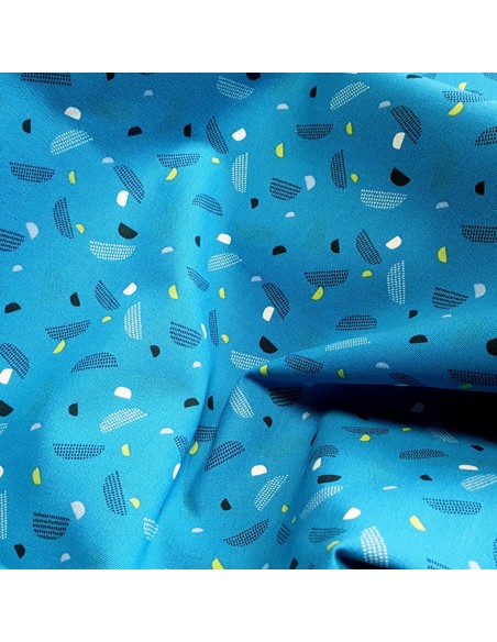 Tissu, Cretonne de Coton Demi-lunes, Bleu Pétrole, Laize 150 cm, 100% Coton 140g/m²