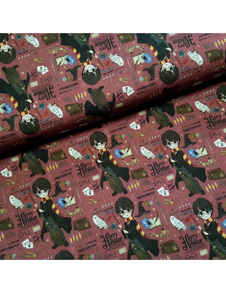 Tissu, Popeline de Coton Licence Harry Potter, Fantaisie Multicolore, Laize 150 cm, 100% Coton