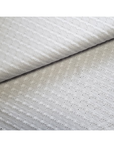 Tissu, Broderie Anglaise, Blanc Pur, Laize 135 cm, 100% Coton 100g/m²
