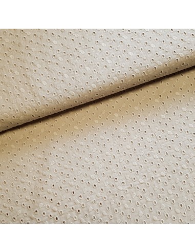 Tissu, Broderie Anglaise Ronds, Sable, Laize 135 cm, 100% Coton 100g/m²