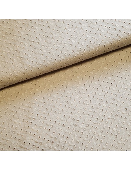 Tissu, Broderie Anglaise Ronds, Sable, Laize 135 cm, 100% Coton 100g/m²