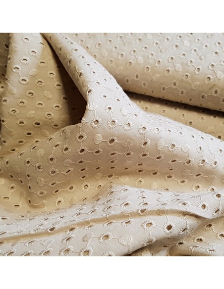 Tissu, Broderie Anglaise Ronds, Sable, Laize 135 cm, 100% Coton 100g/m²