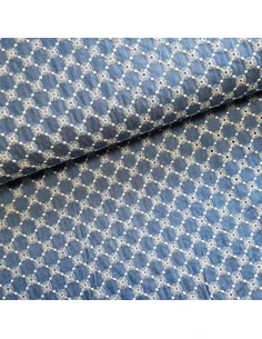 Tissu, Broderie Anglaise, Bleu Jean, Laize 150 cm, 100% Coton 135g/m²