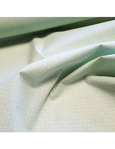 Tissu, Coton Enduit Pois, Vert Clair, Laize 150 cm, 80% Coton 20% Acrylique