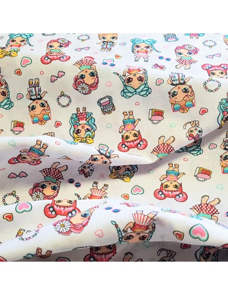 Tissu, Cretonne de Coton Motifs Adorables, Multicolore, Laize 150 cm, 100% Coton