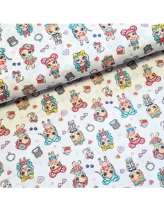 Tissu, Cretonne de Coton Motifs Adorables, Multicolore, Laize 150 cm, 100% Coton