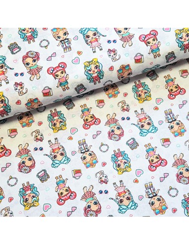Tissu, Cretonne de Coton Motifs Adorables, Multicolore, Laize 150 cm, 100% Coton