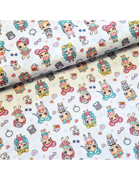 Tissu, Cretonne de Coton Motifs Adorables, Multicolore, Laize 150 cm, 100% Coton