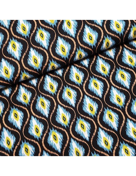 Tissu, Imprimé Graphique, Motifs Géométriques, Laize 145 cm, 52% Viscose 48% Coton 85g/m²