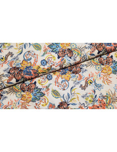 Viscose imprimée, fleurs et lurex