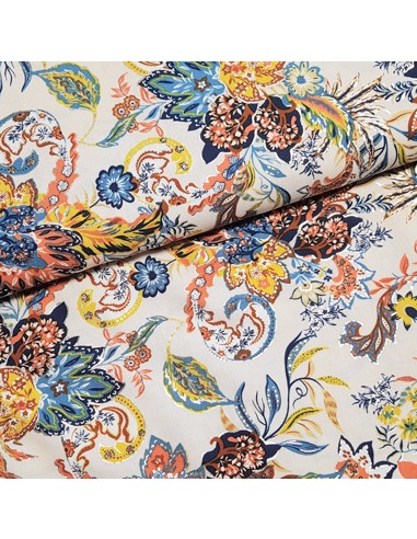Tissu, Viscose Imprimée Fleuri Lurex, Écru, Laize 145 cm, 100% Viscose 115g/m²