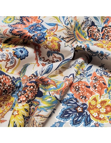 Tissu, Viscose Imprimée Fleuri Lurex, Écru, Laize 145 cm, 100% Viscose 115g/m²