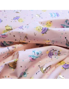 Tissu, Jersey de Coton Imprimé Dancing Party Lurex, Rose Poudré, Laize 150 cm, Coton Stretch Oeko-Tex 2