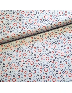 Tissu, Popeline de Coton Cercles, Bleu Blanc Rouge, Laize 150 cm, 100% Coton