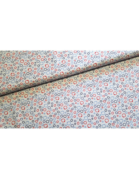 Popeline de coton, cercles, bleu blanc rouge