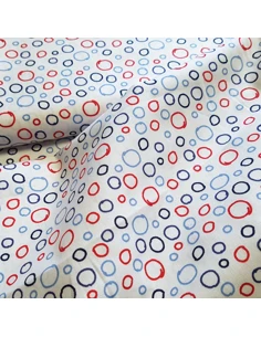 Tissu, Popeline de Coton Cercles, Bleu Blanc Rouge, Laize 150 cm, 100% Coton 2