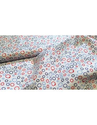 Popeline de coton, cercles, bleu blanc rouge