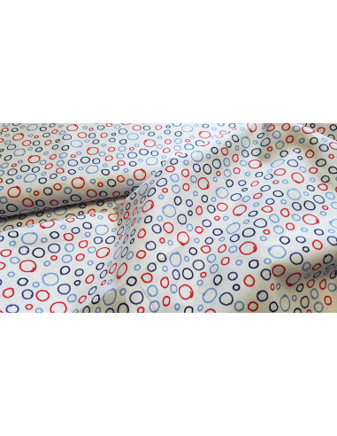 Popeline de coton, cercles, bleu blanc rouge