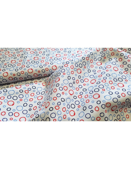 Popeline de coton, cercles, bleu blanc rouge