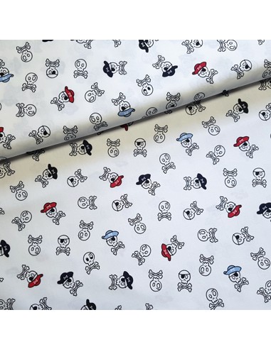 Tissu, Popeline de Coton Crânes de Pirates, Noir et Blanc, Laize 150 cm, 100% Coton