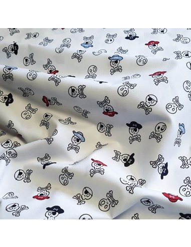 Tissu, Popeline de Coton Crânes de Pirates, Noir et Blanc, Laize 150 cm, 100% Coton