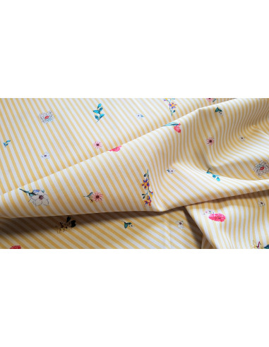 Popeline de coton, impression digitale, fleurs sur rayures