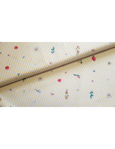 Popeline de coton, impression digitale, fleurs sur rayures
