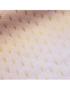 Tissu, Demi-Natté Éventails Dorés, Rose, Laize 140 cm, Coton Polyester 200g/m²