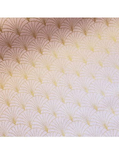 Tissu, Demi-Natté Éventails Dorés, Rose, Laize 140 cm, Coton Polyester 200g/m²
