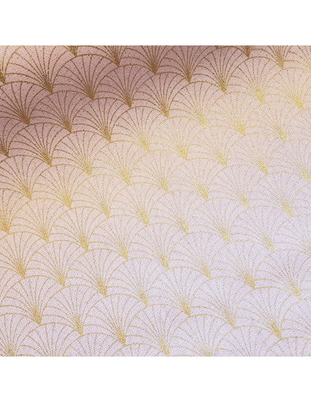 Tissu, Demi-Natté Éventails Dorés, Rose, Laize 140 cm, Coton Polyester 200g/m²