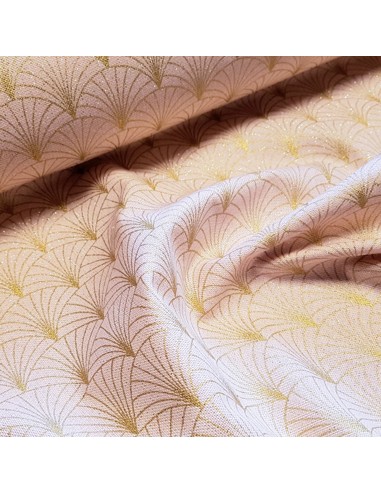 Tissu, Demi-Natté Éventails Dorés, Rose, Laize 140 cm, Coton Polyester 200g/m²