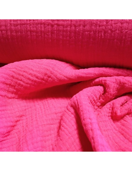Tissu, Double Gaze Unie, Rose Fuchsia, Laize 132 cm, 100% Coton 120g/m²