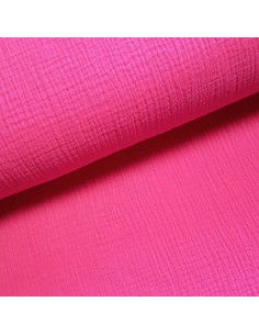 Tissu, Double Gaze Unie, Rose Fuchsia, Laize 132 cm, 100% Coton 120g/m²