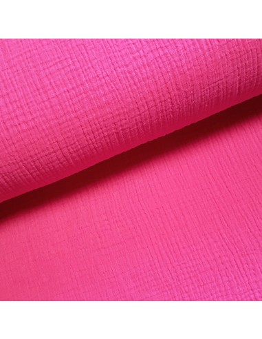 Tissu, Double Gaze Unie, Rose Fuchsia, Laize 132 cm, 100% Coton 120g/m²