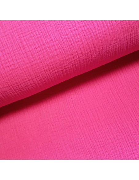 Tissu, Double Gaze Unie, Rose Fuchsia, Laize 132 cm, 100% Coton 120g/m²