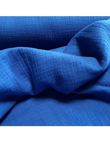 Tissu, Double Gaze Unie, Bleu Roi, Laize 132 cm, 100% Coton BIO Oeko-Tex 158.4g/m²