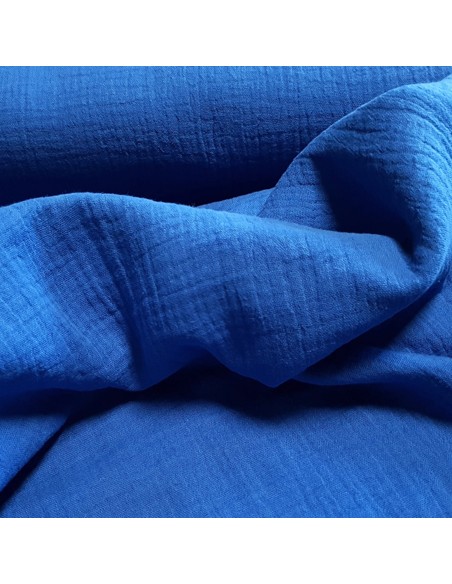 Tissu, Double Gaze Unie, Bleu Roi, Laize 132 cm, 100% Coton BIO Oeko-Tex 158.4g/m²