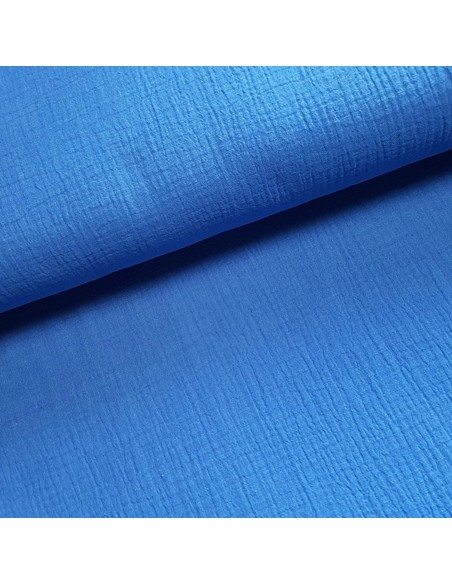 Tissu, Double Gaze Unie, Bleu Roi, Laize 132 cm, 100% Coton BIO Oeko-Tex 158.4g/m²
