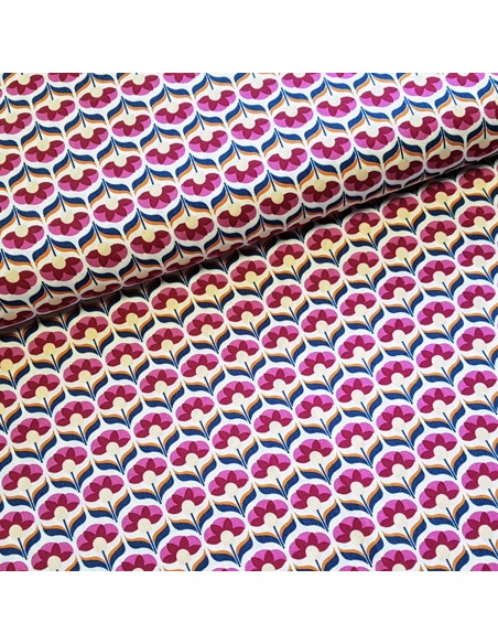 Tissu, Viscose Imprimée Fleurs Graphiques, Tons Variés, Laize 145 cm, 100% Viscose 152.3g/ml