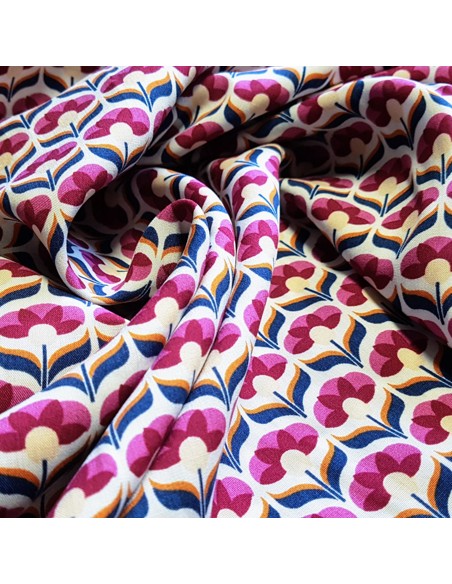 Tissu, Viscose Imprimée Fleurs Graphiques, Tons Variés, Laize 145 cm, 100% Viscose 152.3g/ml