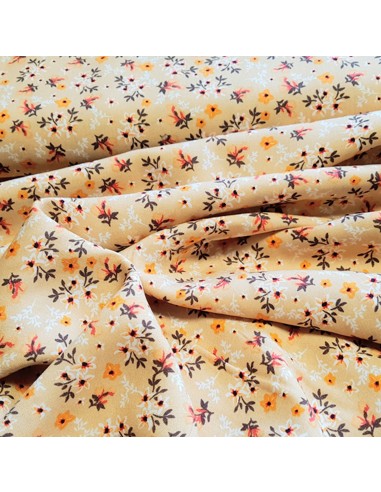Tissu, Viscose Imprimée Fleuri, Beige, Laize 145 cm, 100% Viscose