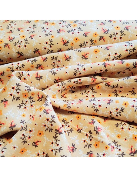 Tissu, Viscose Imprimée Fleuri, Beige, Laize 145 cm, 100% Viscose