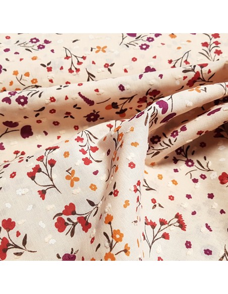 Tissu, Plumetis Imprimé Fleurs, Multicolore, Laize 140 cm, 100% Coton 112g/m²
